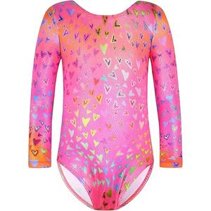 Snowheart Long Sleeve Leotards for Girls Size 8-9 Years Old Metallic Hotpink Hearts One Piece Long Sleeve Bodysuits