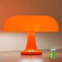Cordless Mushroom Table Lamp, Rechargeable Orange Bedside Lamp with Touch Control and 3 Color Stepless Dimming, Portable Desk Lamp for Dinner/Restaurant/Bedroom (W11'' x H7.67'')