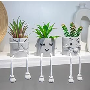 VENY TAYA 3PCS Cute Artificial Plants Office Decor for Women and Men, Small Fake Plants Decor for Bedroom and Bathroom, Lovely Faux Succulent Desk Decor for Office and Home, Grey