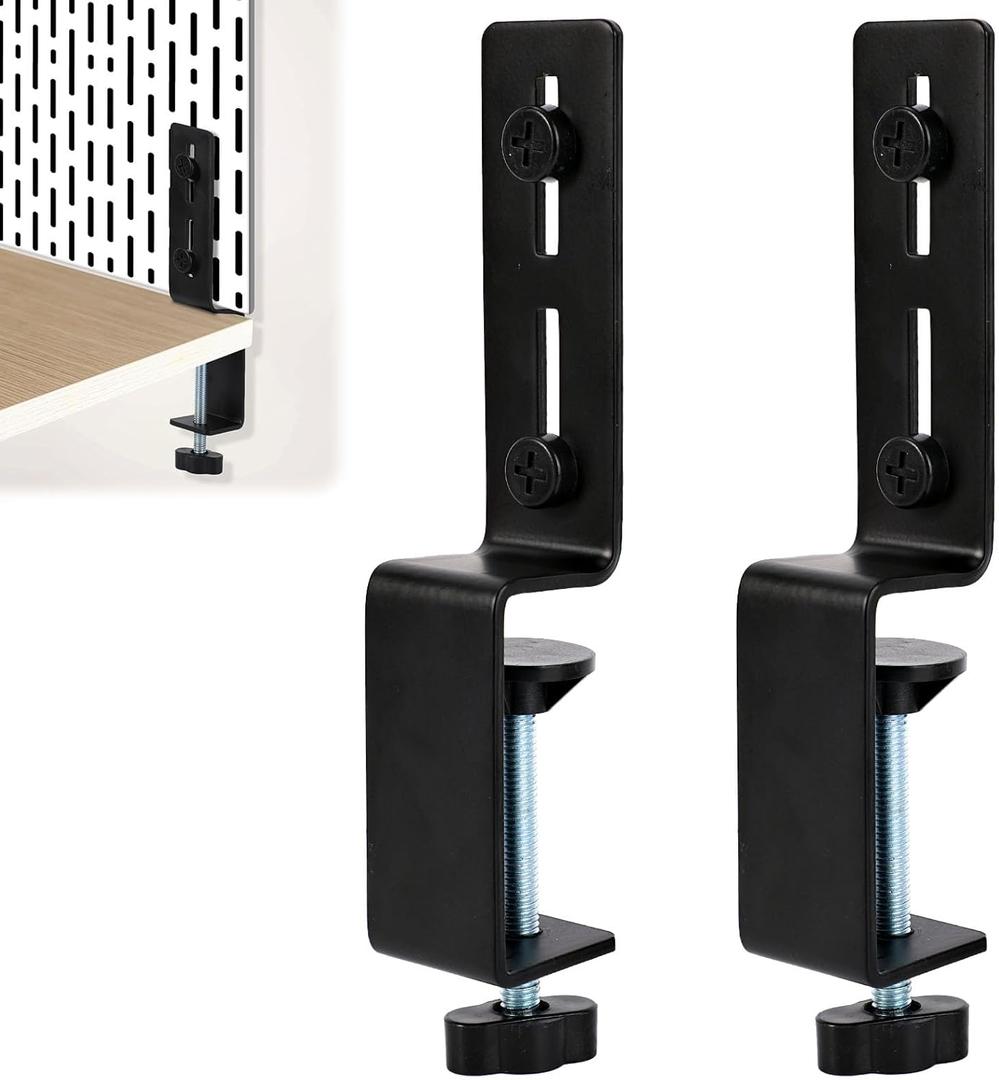 2pcs Desk Clamp Pegboard Mount, Clamp-On Desktop Pegboard Fixing Bracket No-Drill Tabletop Organizer Holder for Office Workbench Kitchen Game Home Desktop Accessories