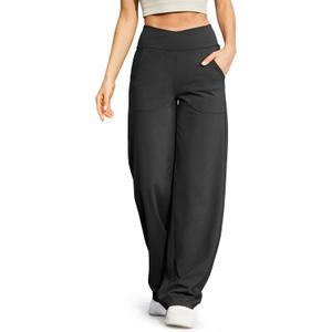 G4Free Wide Leg Pants for Women Loose Yoga Pants with Pockets Petite/Regular/Tall Stretch Casual Lounge Pants (X-Small, Black)