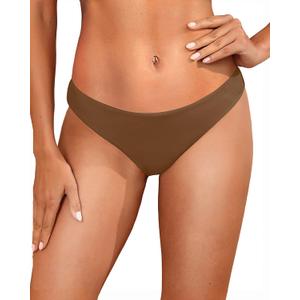 Tempt Me Women Low Rise Bikini Bottoms - Moderate Coverage Bathing Suit Bottoms Low Waisted Swimsuit Bottoms Brief 2025 (Small, Brown)