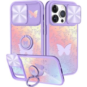 for iPhone 12 Pro Max Case with Slide Camera Cover, Butterflies Cases for iPhone 12 Promax with Ring Holder, Butterfly Stylish Aesthetic Designer Slim Protective Cover for 12 Pro Max