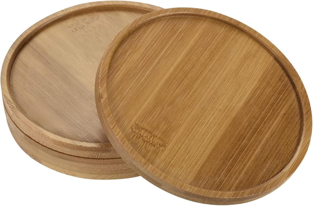 PATIKIL Plant Pot Saucer, 4 Pack 5 Inch OD Bamboo Round Flower Drip Tray for Indoors (13cm)