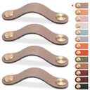 4 Pack Leather Drawer Pulls Flesh Cabinet Handles 5 inch Dresser Knobs Cabinet Door Handle, Faux Leather Pulls for Dresser, Closet, Kitchen Cupboard (5in Hole Center, Flesh)