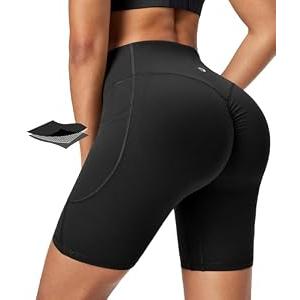 IUGA Gym Shorts Women Scrunch Butt Lifting Tummy Control Biker Shorts with Pockets High Waist Yoga Booty Workout Running 6", Black