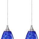 2 Pack Blue Glass Pendant Light Fixtures Small Hanging Kitchen Island Lighting Shade Farmhouse Hand Blow Lighting Fixture for Ceiling at Bar Dining Room Over Sink