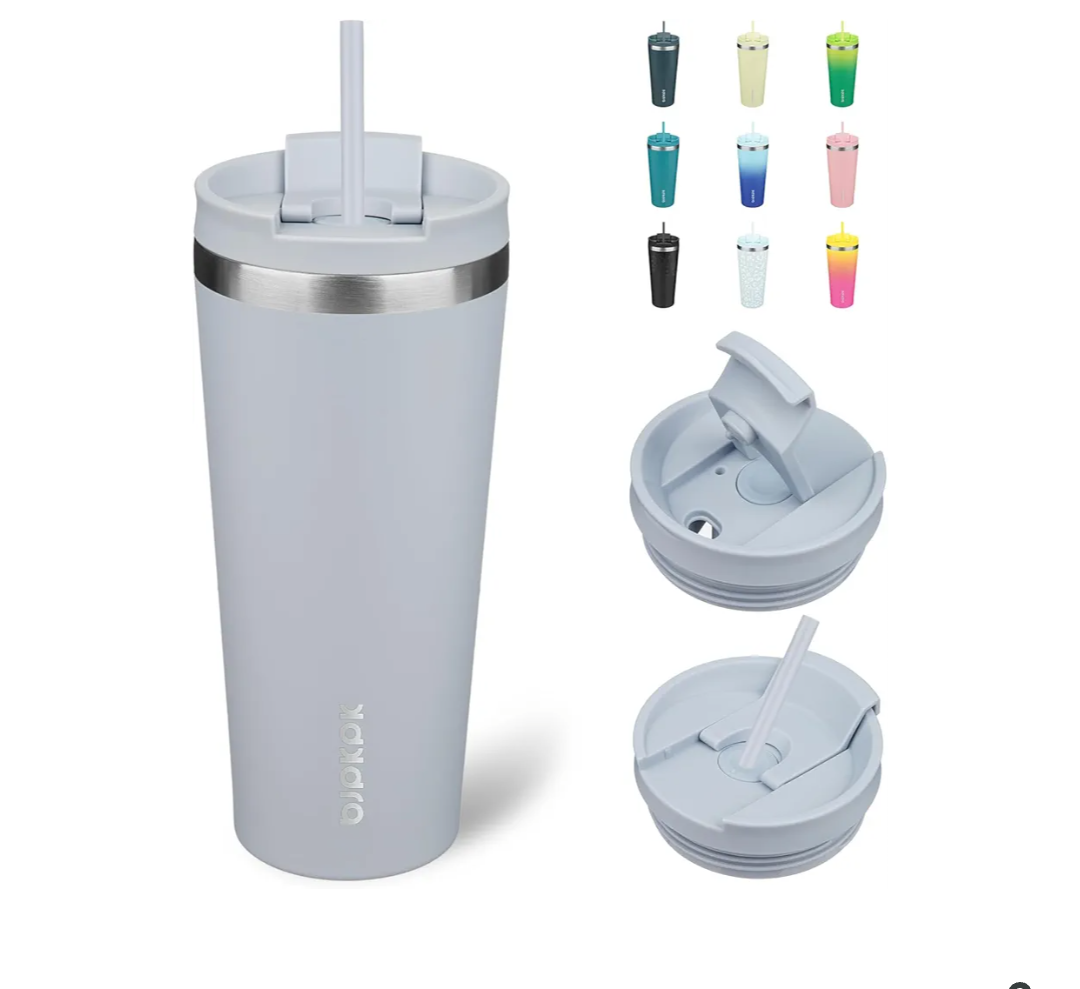 BJPKPK 22oz Stainless Steel Insulated Tumbler With lid And Straw Travel Coffee Thermal Tumblers Cup For Women And Men,Modern Blue