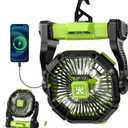 Battery Powered Fan -Lash Fans with Led Lantern, Portable Rechargeable, Battery Operated for Mobile Phone, Hook 4 Speed Quiet Personal for Desk Fan, Travel, Fishing, Power Outage, Hurricane-Green (12000mAh)