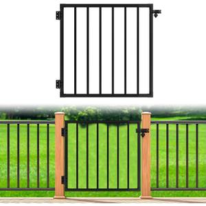 3ft.W x 36in.H Black Metal Fence Gate, Deck Gates Outdoor with Latch，Metal Garden Gate with Aama2604 Coat Finish Rust Resistant Finish for Yard, Patio, Deck and Outdoor Fence