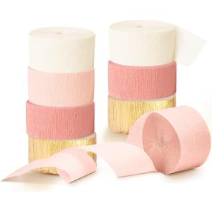 AOBKIAT Wedding Party Decorations, 8 Rolls Pink Gold Crepe Paper Streamers for Wedding, Bachelorette, Birthday, Baby Bridal Shower, Valentines Day Party Backdrop Decorations, 82ft Long