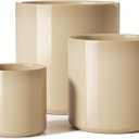 LE TAUCI Ceramic Pots for Plants, 10/8/6 Inch Indoor Planters with Draiange Hole, Silicone Plug & Mesh Pad, Modern Minimalist Pots for Home Office, Set of 3, Glossy, Sand Beige