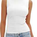 Darong Women's High Neck Tank Top Sleeveless Double Lined Basic Tops Going Out Casual Tank Shirts (White, M)