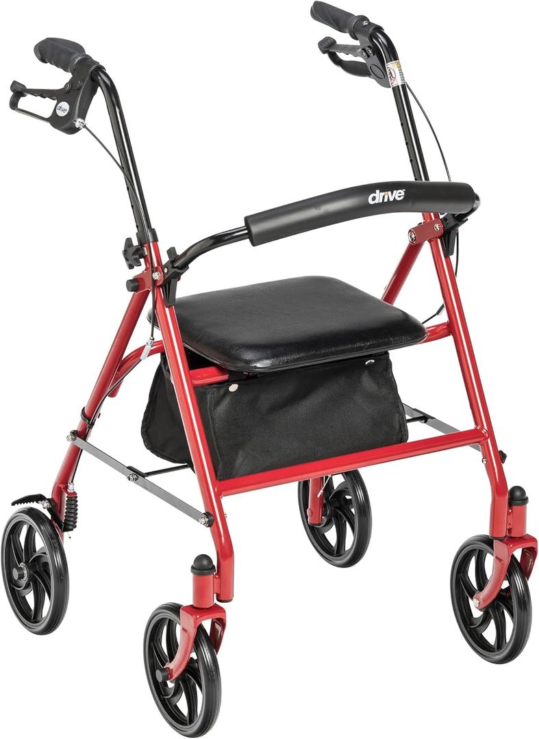 Drive Medical Rollator Walker with Seat, 7.5 Inch Wheels, Red