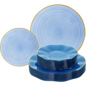120PCS Blue Plastic Plates with Gold Rim, Heavy Duty Disposable Plates, Elegant and Fancy 60 Dinner and 60 Dessert Plates for Party and Wedding