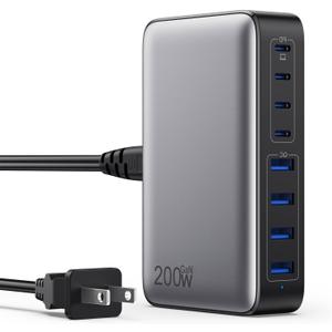 USB C Charger 200W USB C Charger Block,Upgraded GaN III 8-Port Fast Charging Station Hub,PD 65W Laptop Charger Adapter Compatible with MacBook Pro/Air,DELL,Steam Deck,iPhone 16/15/14,Galaxy S23/22 etc (black)