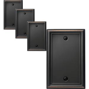OKAWYC Single Blank Light Switch Cover Luca Metal Wall Plate, 4-Pack Aged Bronze 1 Gang, Light Switch Cover Outlet Cover Decorative Wallplate, Durable