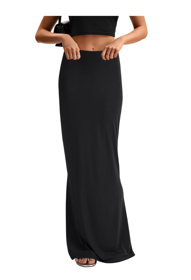 KIFOVEN Women's High Waist Elastic Flare Sexy Bodycon Basic Slim Maxi Skirt, size Large