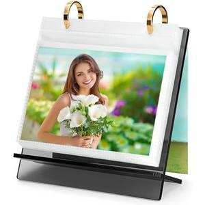 ZEEYUAN 4x6 Desk Photo Album Standing Photo Collection Book for Desktop Acrylic 4x6 Flip Photo Album on Stand