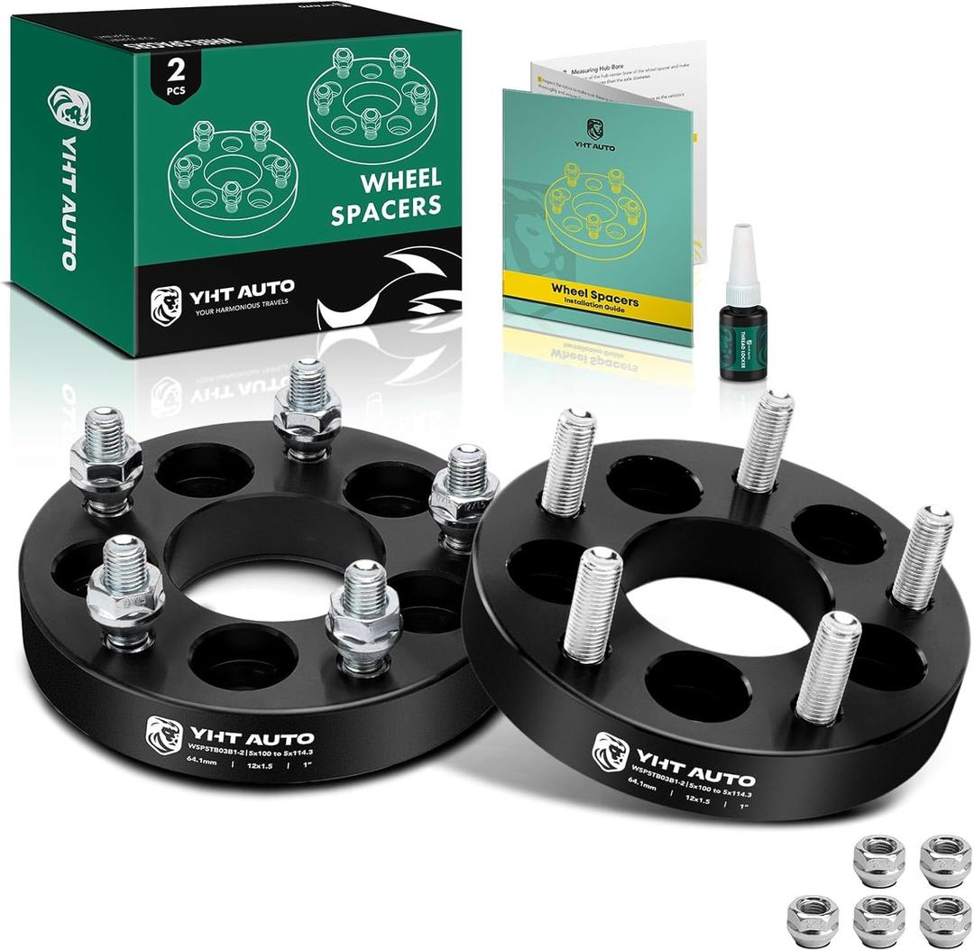 YHTAUTO 5x100 to 5x114.3mm Wheel Adapters 1 inch Compatible with Buick, Cadillac, Chevrolet, Chrysler, Dodge, Lexus, Oldsmobile, Plymouth, Pontiac, Scion, Toyota Models 64.1 mm Center Bore 5 Lug 2PCS (Black)