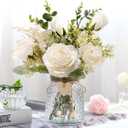 Fake Flowers with Vase, Artificial Flowers in Vase, Table Centerpieces for Dining Room, Silk Flower Arrangements Set, Living Room Bathroom Plants Decor, Dining Table Centerpieces (White)