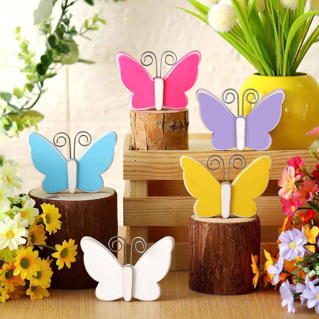 Wenqik 5 Pcs Spring Butterfly Table Decoration for Home Wooden Butterfly Centerpiece Spring Colorful Tiered Tray Decor Nature Lovers Gift for Home Kitchen Shelf Office Holiday Decor(Classic)