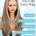 Straight 13x4 HD Lace Front Wig for Women, 26inch Heat Resistant Synthetic Hair Glueless Pre Plucked Straight Human Hair-Like Layered Wig with Realistic Scalp (Mixed Brown Color)