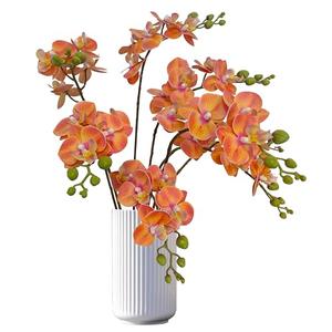 ATFL 8 Pack Orange Orchid Artificial Flowers Real Touch, 22'' Artificial Fake Faux Silk Sunset Red Orchid Stem Bouquets for Wedding Party Home Garden Decor,Orquideas Artificiales para Decora