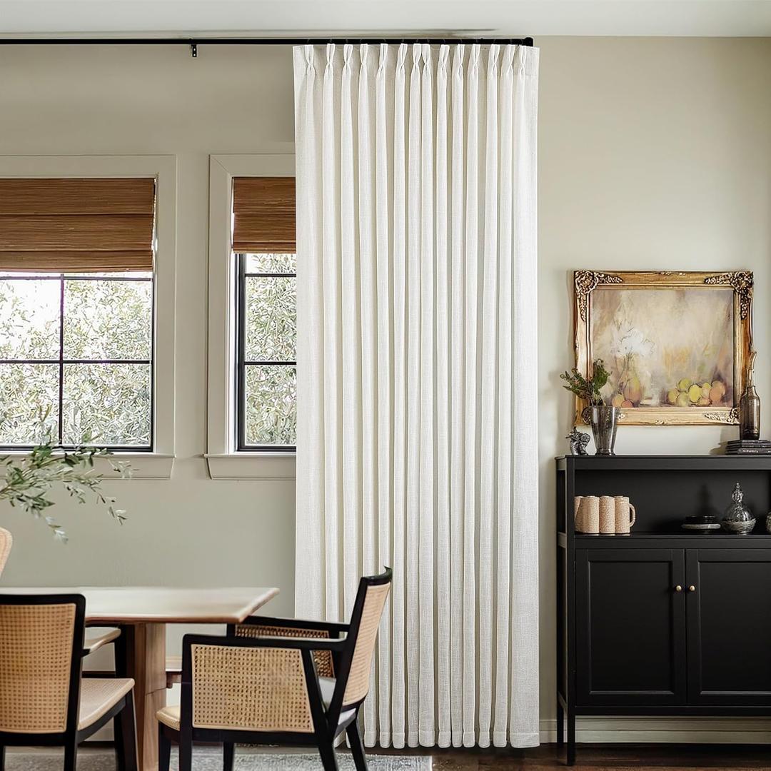 Natural Pinch Pleated Linen Curtains 1 Panel for Living Room Bedroom Memory Training Shaped Semi Sheer Pleat Drapes with Hooks Rings Light Filtering Window Curtain 60x108