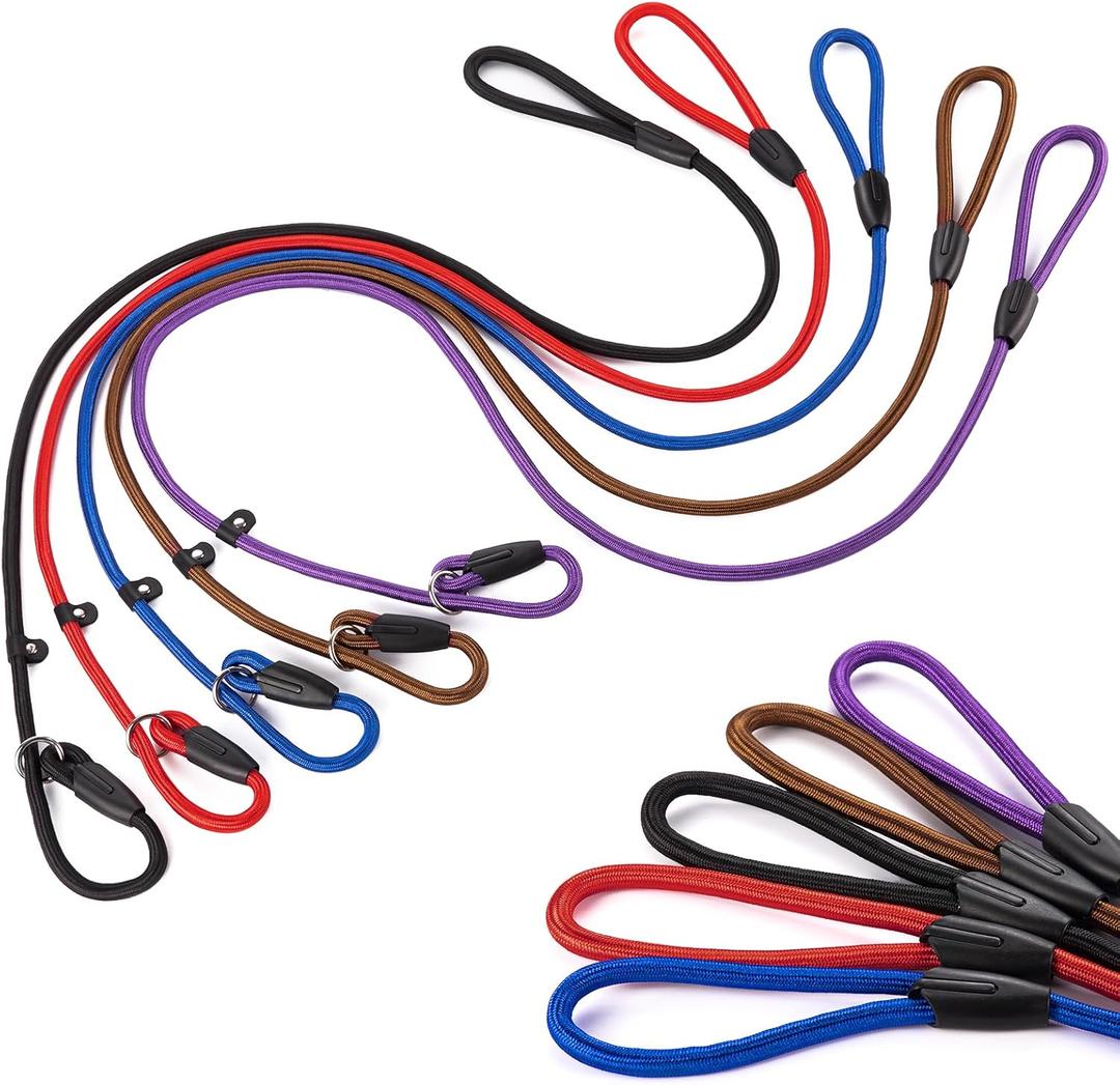 5-Pack No-Pull Dog Slip Leads 5FT Adjustable, Red/Black/Blue/Brown/Purple (for Small Dogs) - Easy On/Off, No Collar Needed, Standalone Use, Ideal for Walking & Training 5-Pack No-Pull Dog Slip Leads 5FT Adjustable, Red/Black/Blue/Brown/Purple (for Small Dogs) - Easy On/Off, No Collar Needed, Standalone Use, Ideal for Walking & Training