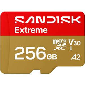 SANDISK 256GB Extreme microSD UHS-I Card - Up to 245MB/s Read Speed and 170MB/s Write Speed, 5.3K Video, 4K UHD Video, high-Performance for Action cams, Drones, Android Devices - SDSQXH9-256G-GZ6MA