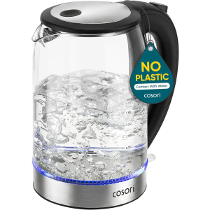Cosori Electric Kettle, No Plastic Contact With Water, Wide Mouth For Easy Cleaning, Auto Shut Off, 1.7L Tea Kettle & Hot Water Boiler, Water Heater & Teapot, Borosilicate Glass, Black, 1500W
