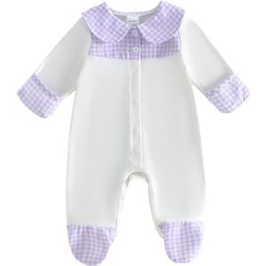 Ayalinggo Baby Boy Girl Outfits Newborn Infant Plaid Gingham Button Down Cotton Romper Jumpsuits One-Piece Footies Clothes