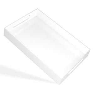 Acrylic Tray 16x12 with Cut Handles - Spill Proof Decorative Tray is an Ideal Countertop Organizer for Living Rooms, Ottoman Coffee Tables, Offices, Kitchens & Serving Guests