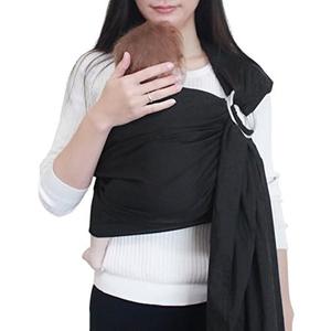 Vlokup Ring Sling Baby Carrier, Soft Cotton Baby Sling Carrier Newborn to Toddler, Baby Wrap Carrier for Plus Size Parents, Perfect Shower Gift, Black