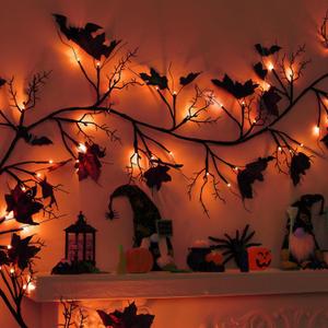 9 FT 72 LED Halloween Willow Vine Twig Decorations With Orange Lights - 8 Modes & Timer - Battery Operated Garland for Indoor Mantle Fireplace Home Decor