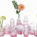 UPBUD Glass Pink Bud Vases Set of 12, Mini Flower Valentine Vase for Centerpieces, Small Vases in Bulk for Wedding Decorations, Vintage Vase for Table, Home Dcor