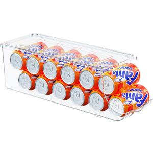 Soda Can Organizer for Refrigerator, Stackable Canned Food Pop Cans Container Can Holder Dispenser with Lid for Fridge Rack Freezer, Clear Storage Bins-Holds 12 Cans Each (One)