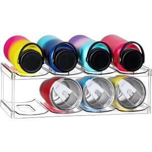 LARGER Compartment - 2 Tier Stackable Water Bottle Organizer Holder - for Stanley 40oz & Others' Large Tumbler - Clear Wine Rack, 8 Cup Bottle Holder for Cabinet Home Countertop Fridge Pantry Shelf