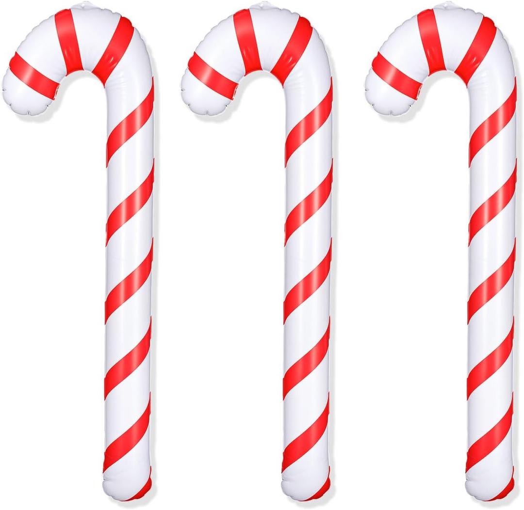 2 x 3 Pcs Christmas Candy Cane Balloons Large PVC Inflatable Candy Canes Balloons for Christmas Indoor Outdoor Party Decorations Supplies