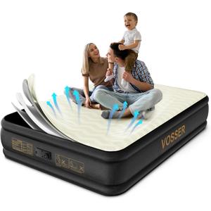 Queen Air Mattress with Built-in Pump,Foam Topper Inflatable Mattress,Luxury Blow Up Mattress 2 Mins Self-Inflation/Deflation - Breathable and Flatness-Free for Camping, Home & Guests (Queen 15 inch)