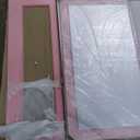 VOWNER 47" Vanity with Glass Top - Makeup Vanity Desk with Outlet, 6 Drawers, 3 Storage Shelves and Mirror, 3 Color Lighting with Dimming Brightness, Makeup Desk with Stool for Bedroom, Pink