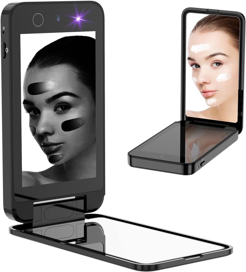 Vanmirr Compact UV Mirror with UV Camera for Sunscreen Test, 4 Inch Rechargable Travel Mirror Handheld Double-Sided Pocket Mirror for Skin Protection