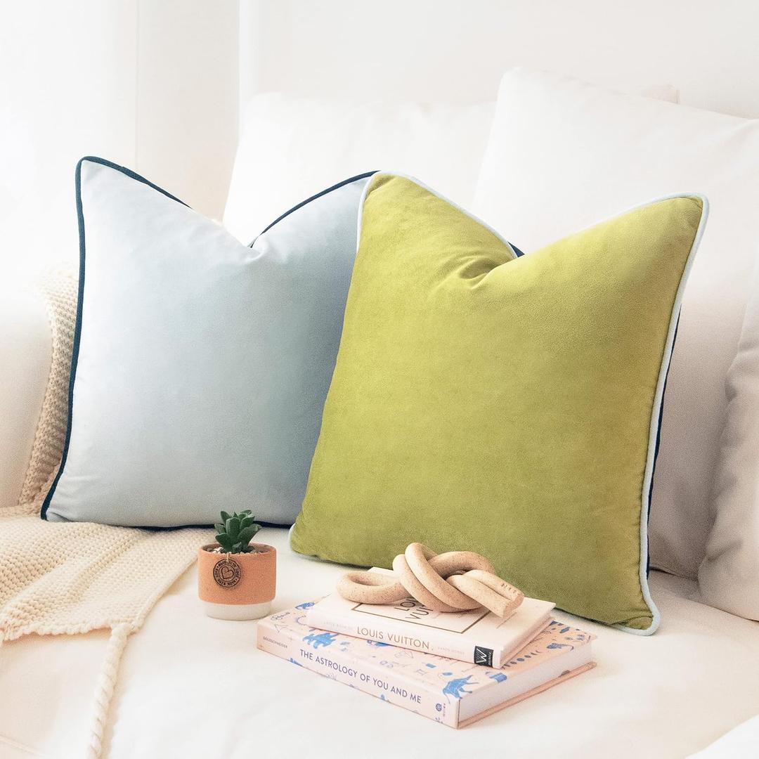 MONDAY MOOSE Decorative Throw Pillow Covers Cushion Cases, Set of 2 Soft Velvet Modern Double-Sided Designs, Mix and Match for Home Decor, Pillow Inserts Not Included (20x20 inch, Green/Blue)