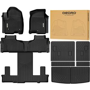 OEDRO Floor Mats Fits for Chevrolet Tahoe/GMC Yukon 2021-2025 w/ 7-Seat, Custom Fit TPE All Weather Trunk Mat with Backrest for Chevy Tahoe Accessories, Anti-Slip Back Seat Protector, Full Mat Set