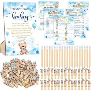 Patelai 321 Pieces Bear Baby Shower Game Supplies for Girl or Boy 5 Set Include 50 Activity Cards 20 Pencils 1 Don't Say Baby Sign 50 Clothespins for Price Is Right Prediction Bingo Game Party Decor