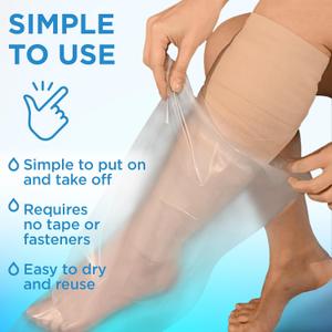 100% Waterproof Cast Covers for Shower Leg - 2pk - Tight Seal - Reusable Adult Full Leg Cast Protectors - Thigh, Knee, Ankle, Foot - After Surgery Bandage and Dressing Shower Bag - Long Size