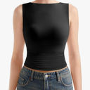 SUUKSESS Women Double Lined Going Out Basic Tank Tops Ruched Summer T Shirts Small
