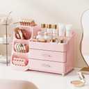 Makeup Organizer with Drawers,Large Capacity Countertop Organizer for Vanity,Bathroom and Bedroom Desk Cosmetics Organizer,Easy To Storage Skincare,Brushes,Lotions,Lipstick (All Pink)