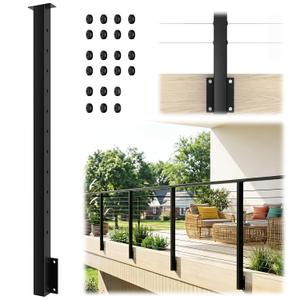 Side Mount Cable Railing Post 36" (Post Body 44"), Level Drilled Space-Saving Rail Post with 11 Holes, Stainless Steel Fascia Mount Cable Railing Kit System, Black Indoor Outdoor Deck Post